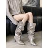 2025 Autumn and Winter New Pointed Thin Heel High Heel Thin Belt Buckle Wide Tube Straight Boots Tall Female Internet Celebrity Boots Female
