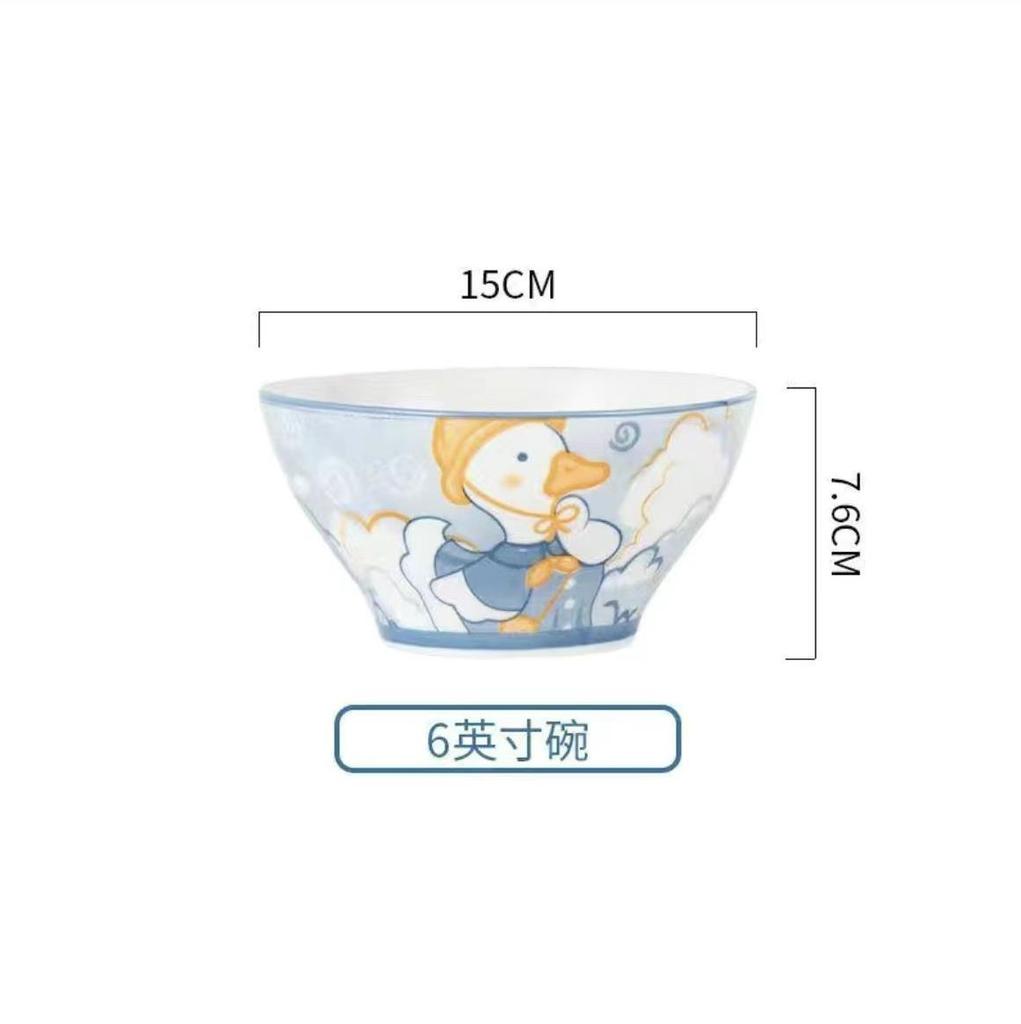 Cartoon Duck Ceramic Bowl High Value Tableware Household Rice Bowl Salad Bowl Underglaze Color Fish Plate Baking Plate Wholesale