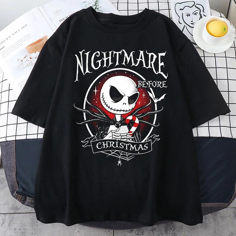 Vintage TShirts Nightmare Before Christmas Print Shortsleeve Gothic Women Unisex Tshirt Top Y2K Shirt Streetwear Harajuku