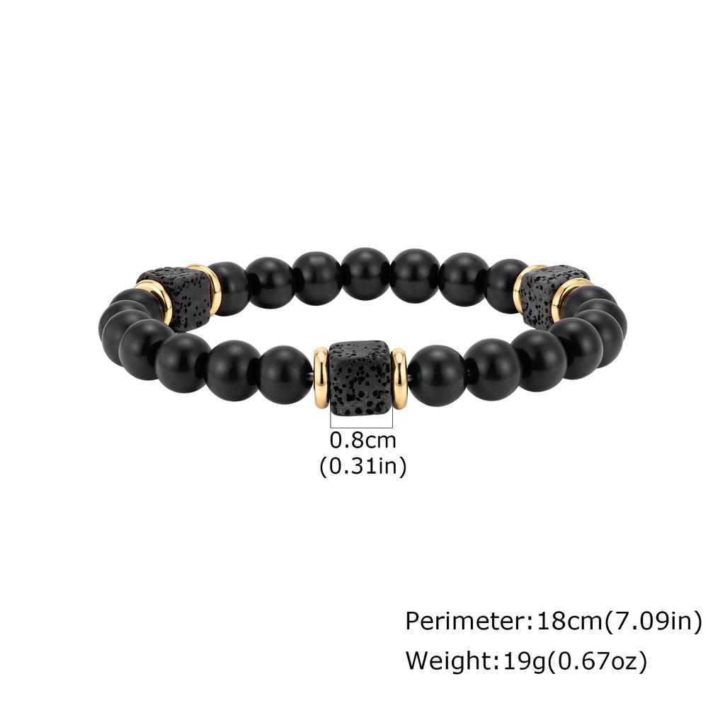 Mountain Stone Black Bead Bracelet for Men,8mm Black Agate Beaded Bracelet,Trendy Jewelry GIft