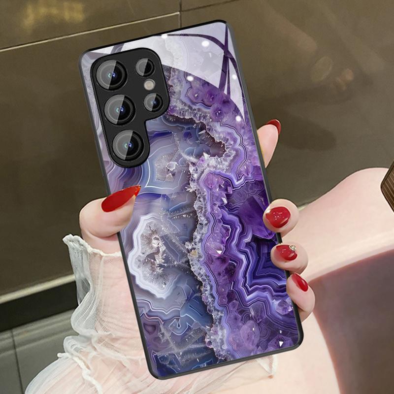 Fantasy Purple Pattern Glass Phone Case Suitable for Samsung Galaxy S26 S25 S24 S23 S22 S20 FE Ultra Plus Anti Drop Back Cover