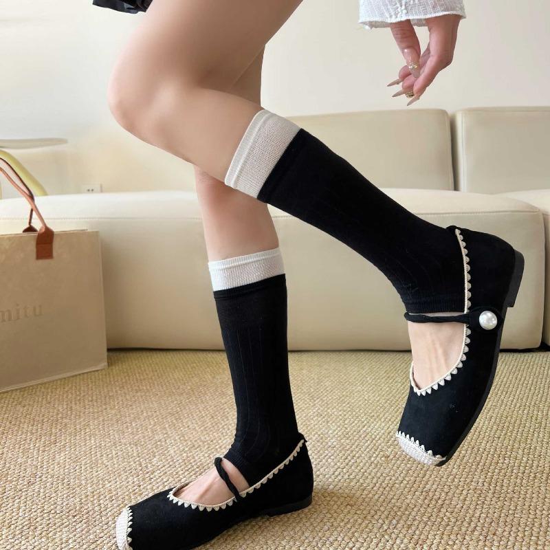 

Spring and Summer Stocking Pile Stockings Multi-color Foot-squeezing Long Stockings Simple and Versatile Calf Stockings Pure Cotton 1 pair чорний