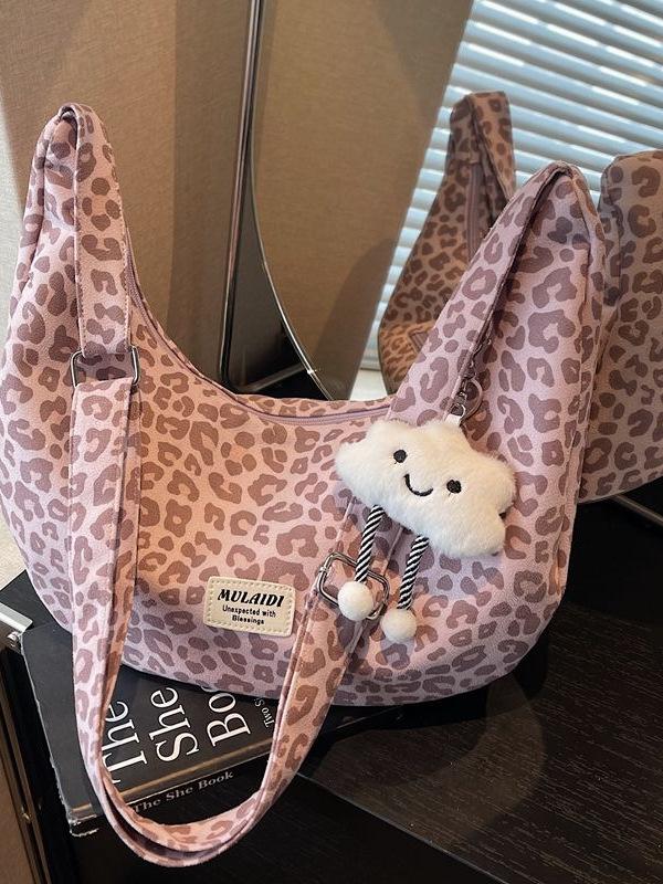 

Leopard Print Women s Dumpling Bag - 2025 Autumn/Winter Large Capacity Trendy Crossbody for Commuting Pink without Pendant
