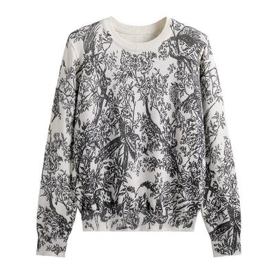 Herbst Winter Frauen Casual Stil Tier Muster Druck Pullover Pullover Klassische Rundhals Strick Tops C-069