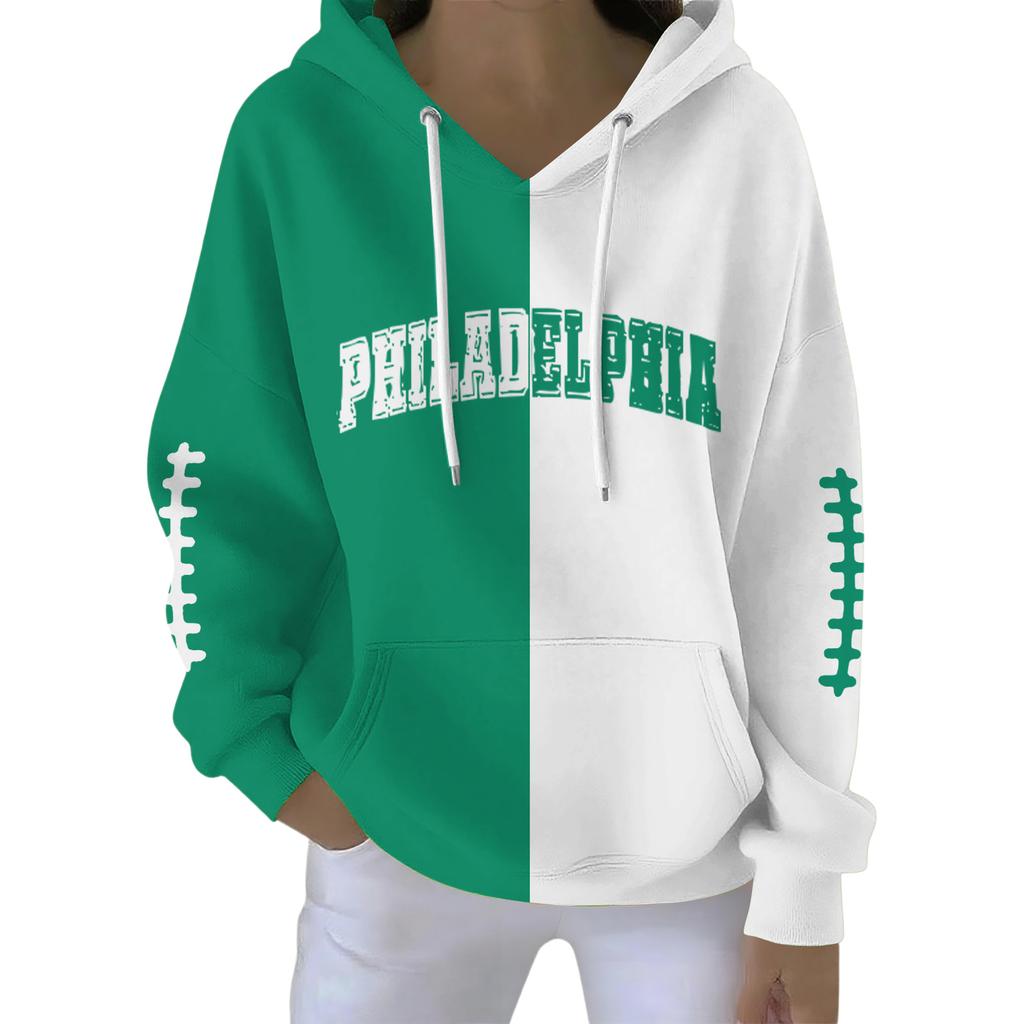 Ladies' Loose And Comfortable Casual Rugby Fun Printed Sports Hooded Sweatshirt