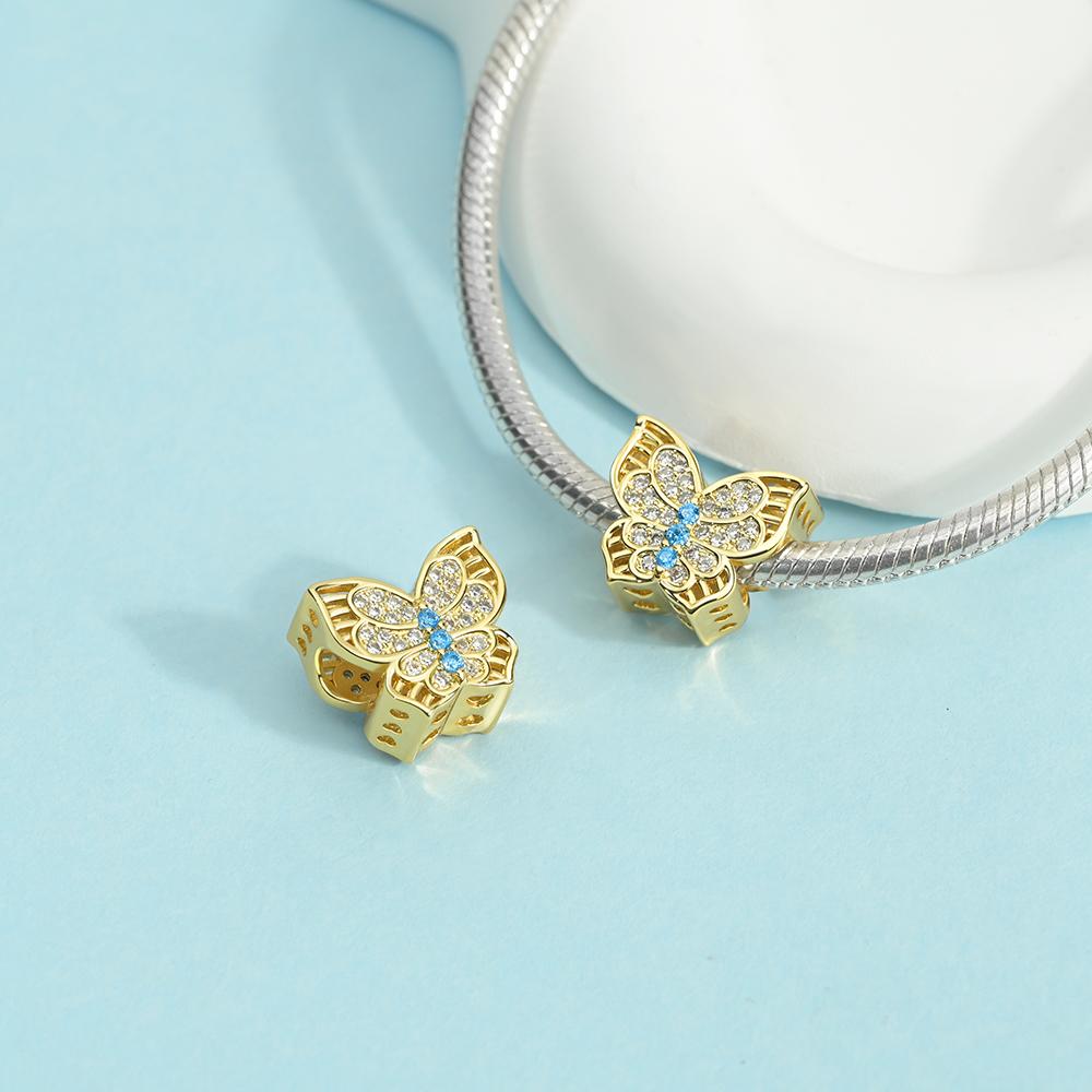 Gold Series 925 Silver Suitcase Butterfly House Ring Firefly Charm Fit DIY Bracelet Necklace Fine Jewelry Sets