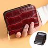 Vintage Mini Slim Card Holder with Zipper PU Zero Wallet Crocodile Pattern Multi Card Slots Thin Small Purse Driver License Case