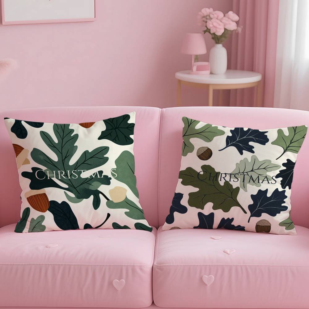 W-Winter Christmas P-Pine Leaf Pillow Case Anti-dustmite Pillow Invisible Zipper Silky Short Plush Sofa Cushion Cover