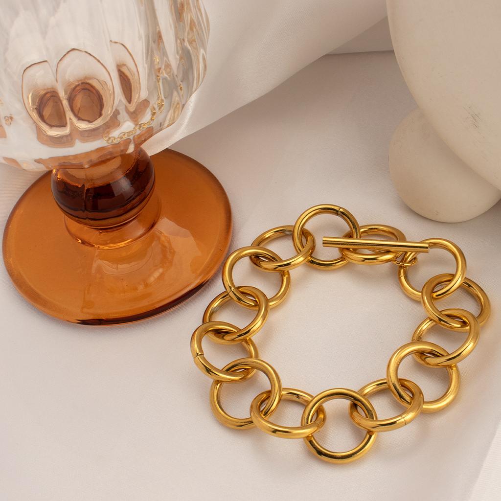 Chain Thick Stainless Steel Round Cross Chain Ot Buckle Gold Bracelet Necklace