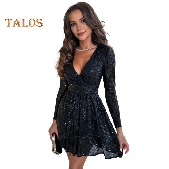 

Женское сверкающее мини-платье с пайетками, длинное вечернее платье с V-образным вырезом, облегающее женское коктейльное платье для вечеринок, свадеб, клубов, выпускных вечеров S чёрный