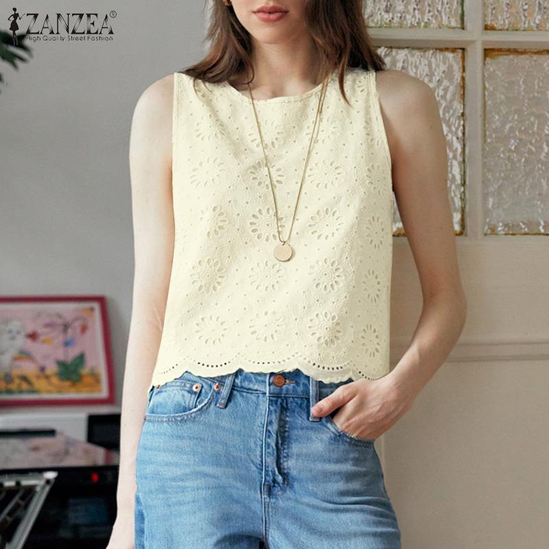 

ZANZEA Women Casual Lace Crochet Patchwork Summer Sleeveless Tank Tops S абрикосовый