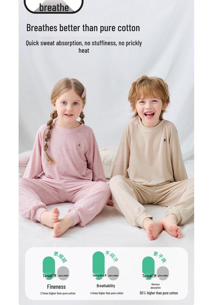 Tencel Lyocell Merino Wool Pajama Set: Breathable, Moisture-Wicking Homewear for Men, Women, Children, and Babies In Spring and Summer.