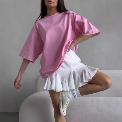 Women's Oversized Short Sleeve T-Shirts Basic Crewneck Tee Summer Breathable Loose Fit Casual Workout Solid Color Cotton Pullover Tops for Women
