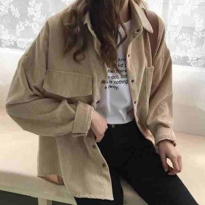 Nowa Koszula 2026 Jesień Nowy Ins Luźna i Wszechstronna Koszula Sztruksowa Damska Jednolity Kolor Casualowa Koszula z Długim Rękawem Płaszcz