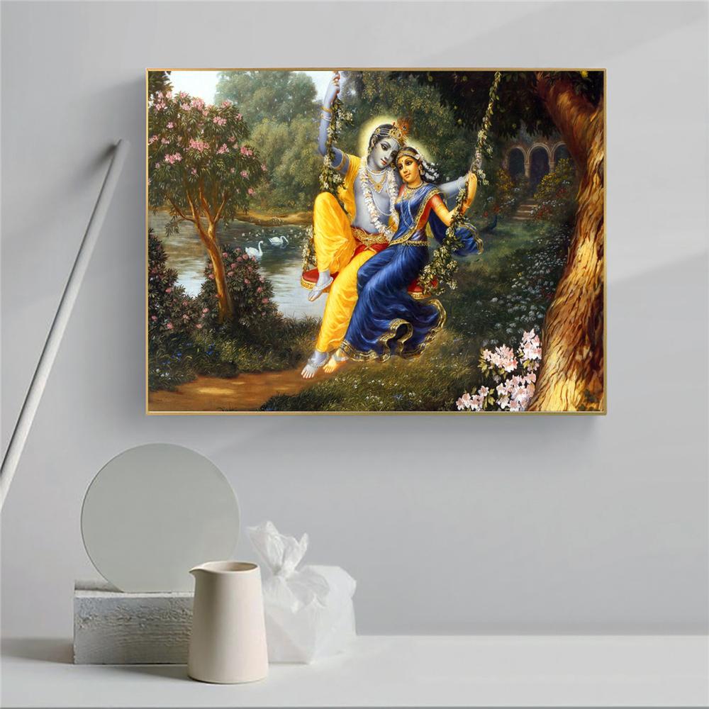 

Господь Радха Кришна качающийся винтажный постер книги по искусству печать на холсте настенная картина современная настенная для гостиной украшения дома (с рамкой)