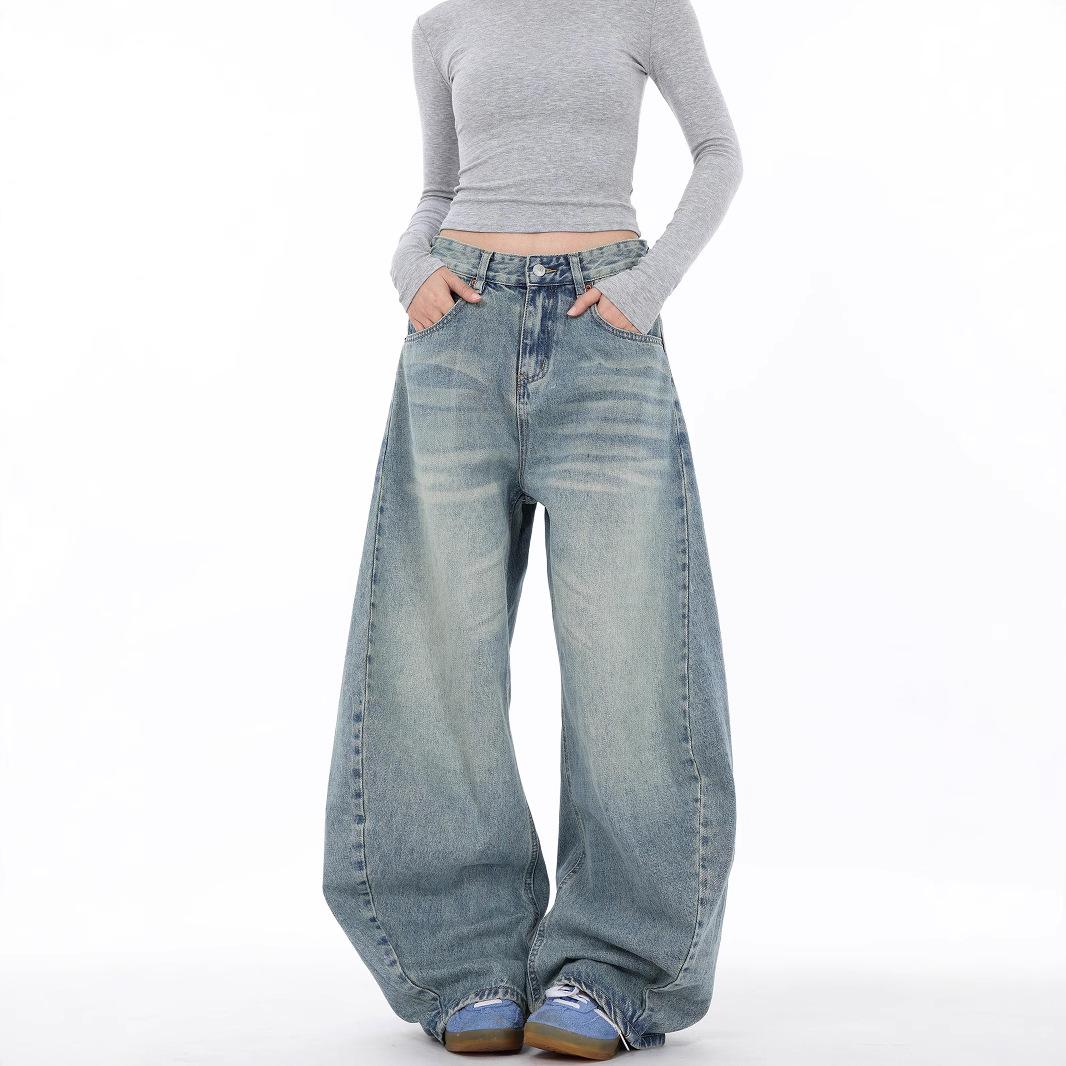

Unisex Retro Wide-Leg Washed Blue Scimitar Jeans L