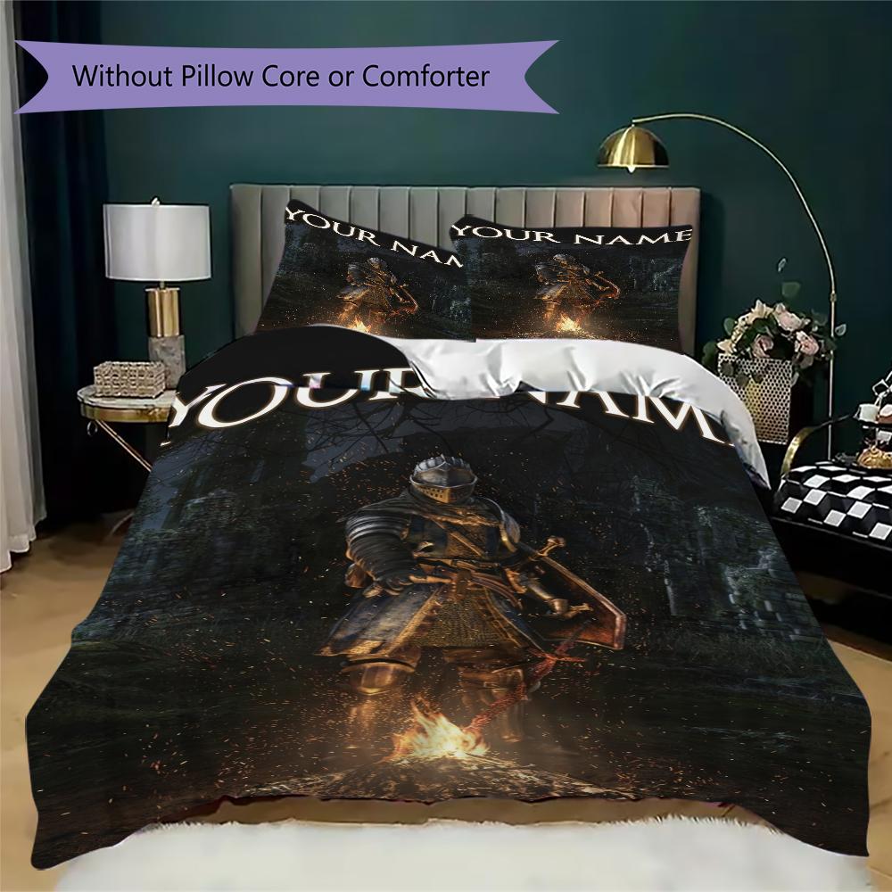 Custom Name Dark Souls Bedding,Quilt Set Quilt Cover Pillowcase Home Birthday Gift(1 * duvet cover + 2 * pillowcase, without core)_xia