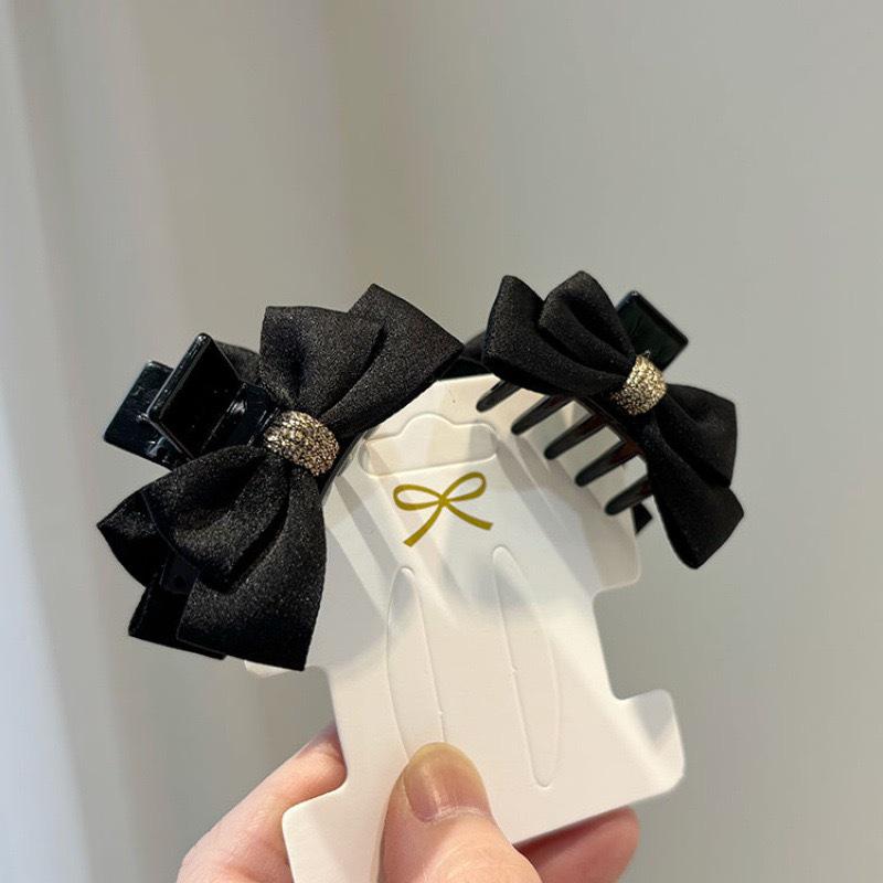 Black Satin Bow Princess-Style Small Claw Hair Clip