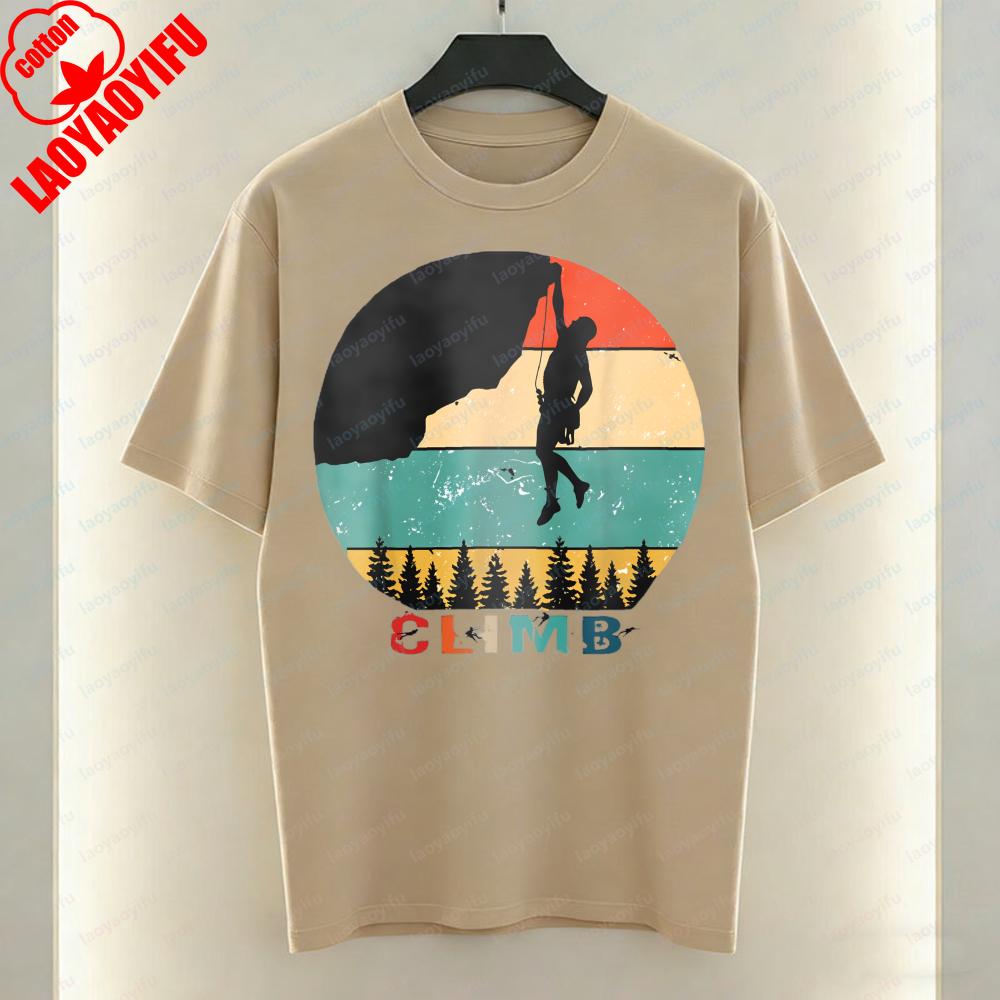 Rock Climbing Adventure Tee Outdoor Summer Trendy Climbing Lover TShirt Vintage Sunset Mountain Casual Cotton Tops Men Clothes S