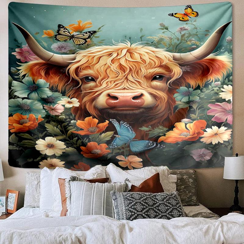 Cow In Flower Field Tapestry Room Decoration Wall Hanging for Living Room Bedroom, Dormitory, Birthday and Christmas Gifts