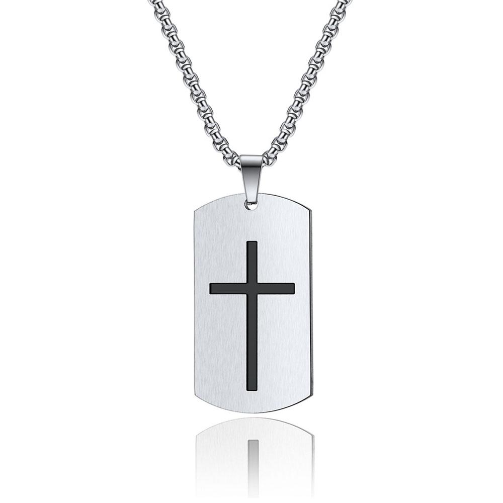 Stainless Steel Crusader Necklace Simple Men s Cross Pendant серебряный