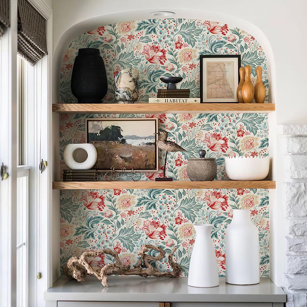 Blue And Red Floral Vinyl Wallpaper Morden Waterproof And Durable PVC Wall Sticker Flower Cabinet Sticker For Furniture