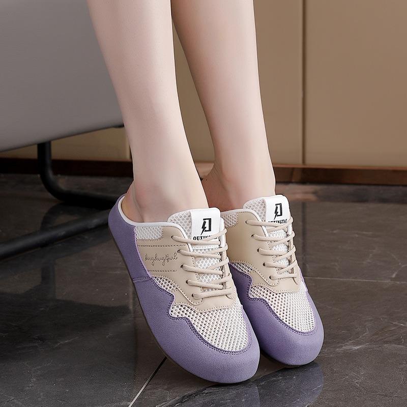 Fashion Summer Women's Shoes Fashion BaoTou Half Slippers Mesh Breathable Casual Shoes Walking Flat Slippers for Women Non Slip sneakers