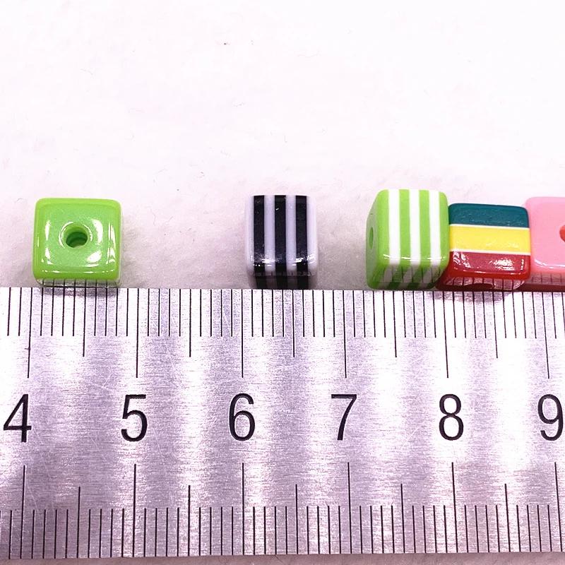 New Jewelry Resin Spacer Square Beads Mixed Striped Pattern about 30pcs 8mm( 5/16") Dia, Hole: Approx 2.0mm