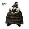 Halloween Party Tabletop Centerpieces Reading Ghost Figurine, Wooden Desktop Ornaments, Vintage Pumpkin Decor Statue with Stand for Home Fireplace