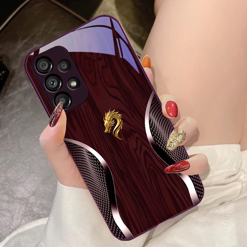 Gehärtetes Glas Handyhülle Für Samsung Galaxy S10 4G S20 11E 30 S21 21Fe 22 Pro S23 Ultra 5G S8 S9 Plus Holzmaserung Drache