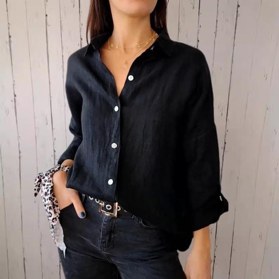 Camicia da Donna con Collo a Revers Manica Lunga Monopetto Top Camicia Colore Unico Vestibilità Larga Camicia Casual Top da Lavoro da Ufficio Streetwear