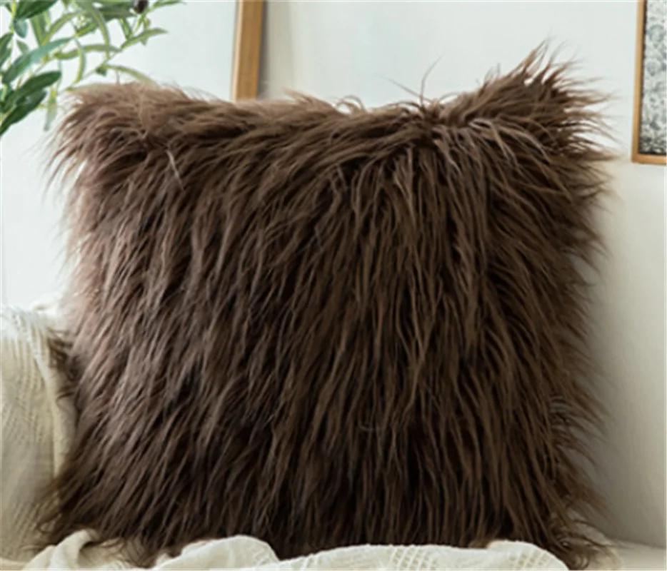 Luxury Super Soft Plush Faux Fur Pillow Case Winter Warm Mongolian Pillow Cover Throw Cushion Pillowcase Bedroom Home Decor