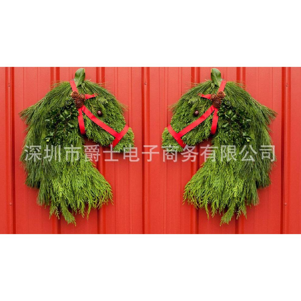 New Christmas Horse Head Wreath Farmhouse Double Horse Head Winter Wreath Farmhouse Courtyard Porch Door Hanging Wreath