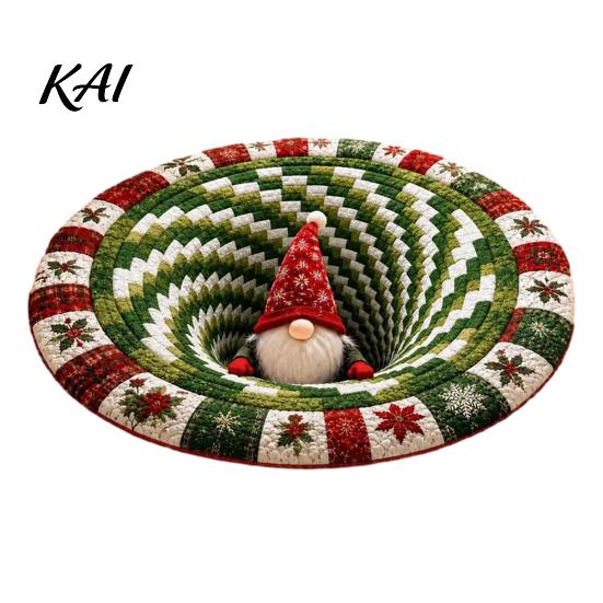 Bedroom Decorative Mat Christmas 3D Rug, Illusion Area Round Rug Floor Mat, Festive Carpet for Indoor Home Living Room Holiday Decoration Winter