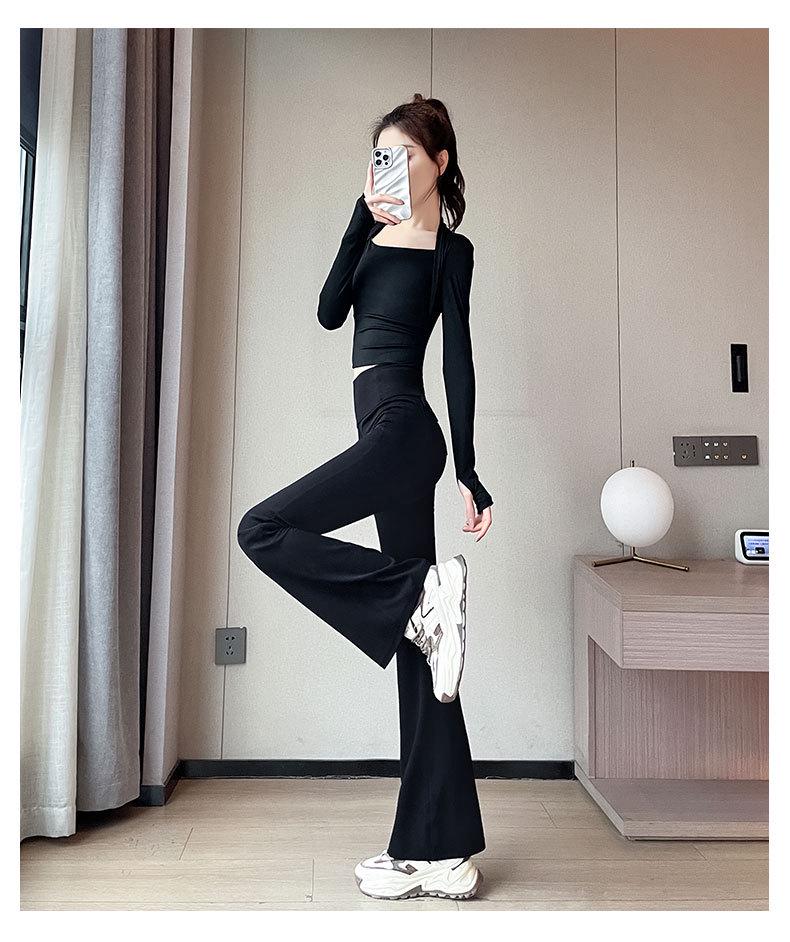 Women's 2024 High-End Yoga & Sports Set: Long Sleeve Top with Flare Pants for Running, Dance, Pilates, and Fitness