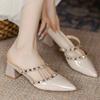 Rivet pointed shoes summer new shallow thick heel half slippers women's outer wear with skirt women's shoes