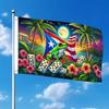 2D Flat - 2D Flat - Single Large Flag Puerto Rico Frog with Flag Domino And Tropical Sunset Scenery 2D Flat Printing Festival Celebration Design Singl