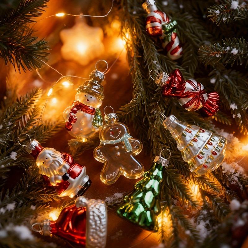 9pcs Glass Christmas Tree Hanging Decoration Creative Glass Snowman Snowflake Christmas Tree Santa Claus Candy Christmas Hat Set