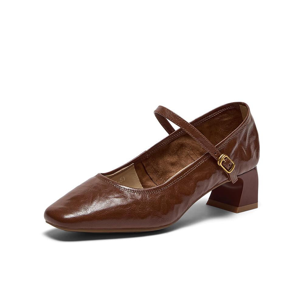 Bata Sheepskin Mary Jane Shallow Women's Vintage Elegant Versatile Flats