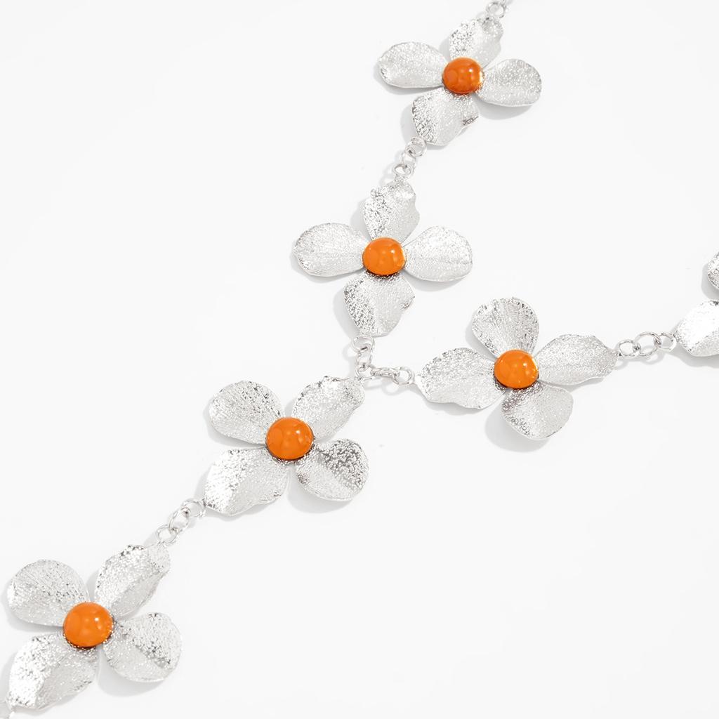 Resin Flower Pendant Choker Necklace for Women Vintage Adjustable Chain Jewelry Accessory