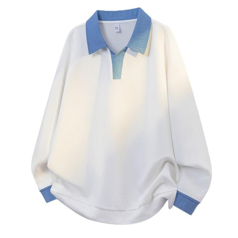 Men's Autumn Spliced Trendy Long-Sleeve Shirt Collar Sweatshirt