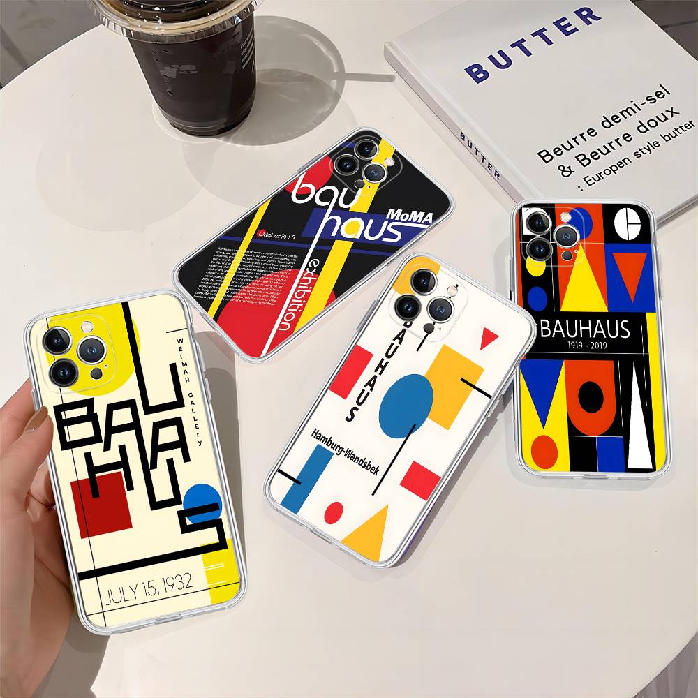 Abstract B-Bauhaus Geometric Art Transparent Phone Case For IPhone 16 15 14 13 12 11 Pro Max Plus Soft Cover