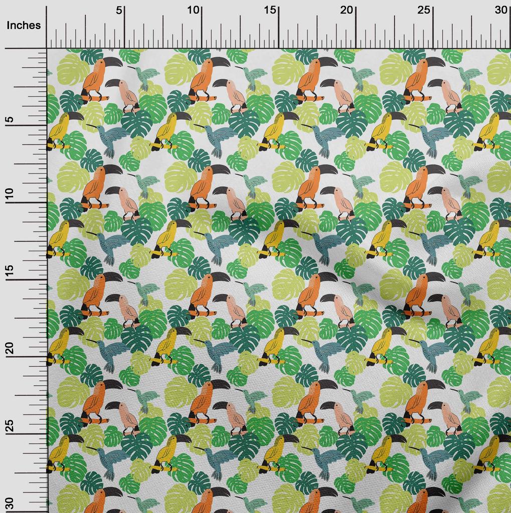 oneOone Cotton Flex Aqua Blue Fabric Tropical Floral with Birds Fabric for Sewing Printed Craft Fabric by The Yard 40 Inch