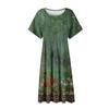Women's Casual Fashion Round Neck Short Sleeve Retro Printed Midi Dress