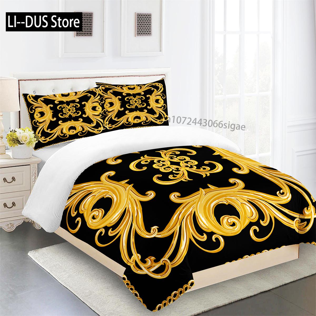 

Comforter Luxury Black Gold 3Pcs Geometric Kids Twin Queen King Full Size Bedding Linen Set 2 Seater 200X200 240X220 Comforter (quilt)-EU Single(135*200cm)3pcs