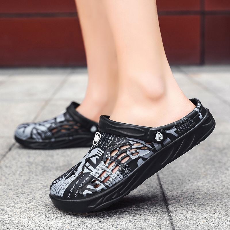 

Мужские туфли с отверстиями большого размера, пляжные туфли с сумкой на голову, мужские модные сандалии для улицы, тапочки, модные дышащие сандалии 49 чёрный