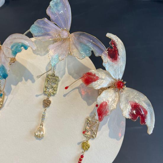 Women Hair Clip Shiny Butterflies Decor Hair Piece Hair Styling Pin Metal Rhinestone Tool Hair