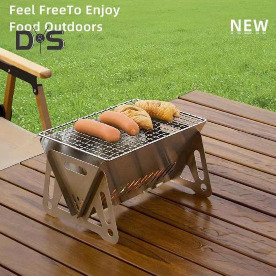 Portable Charcoal Grill Stainless Steel BBQ Stove for Outdoor Camping Picnic Hiking Folding Air Ventilation Design Grill Lightweight Barbecue Grill