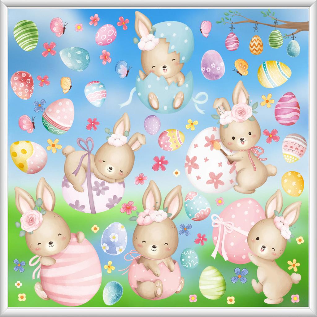Easter Egg Bunny Static Cling Stickers 2026 New Window Decals for Glass Shop Display Decoration