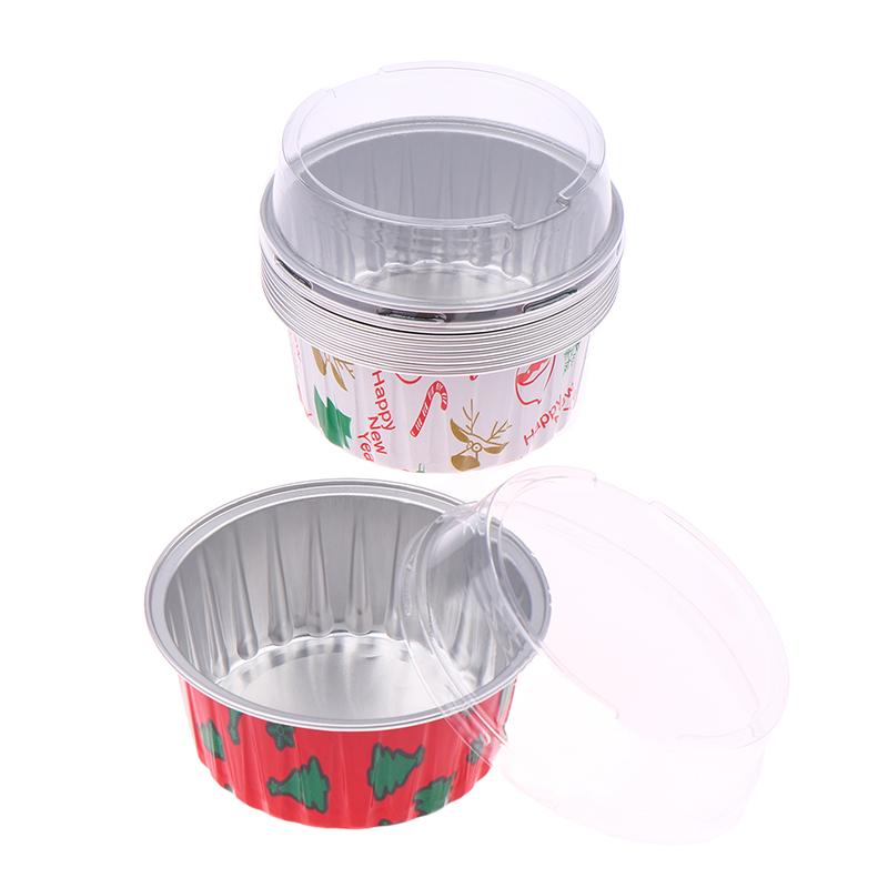 10Pcs Reusable Round Aluminum Foil Tin Cup With Lids Pudding Cake Mold Air Fryer Tinfoil Box Small Baking Tray Tinfoil Cups